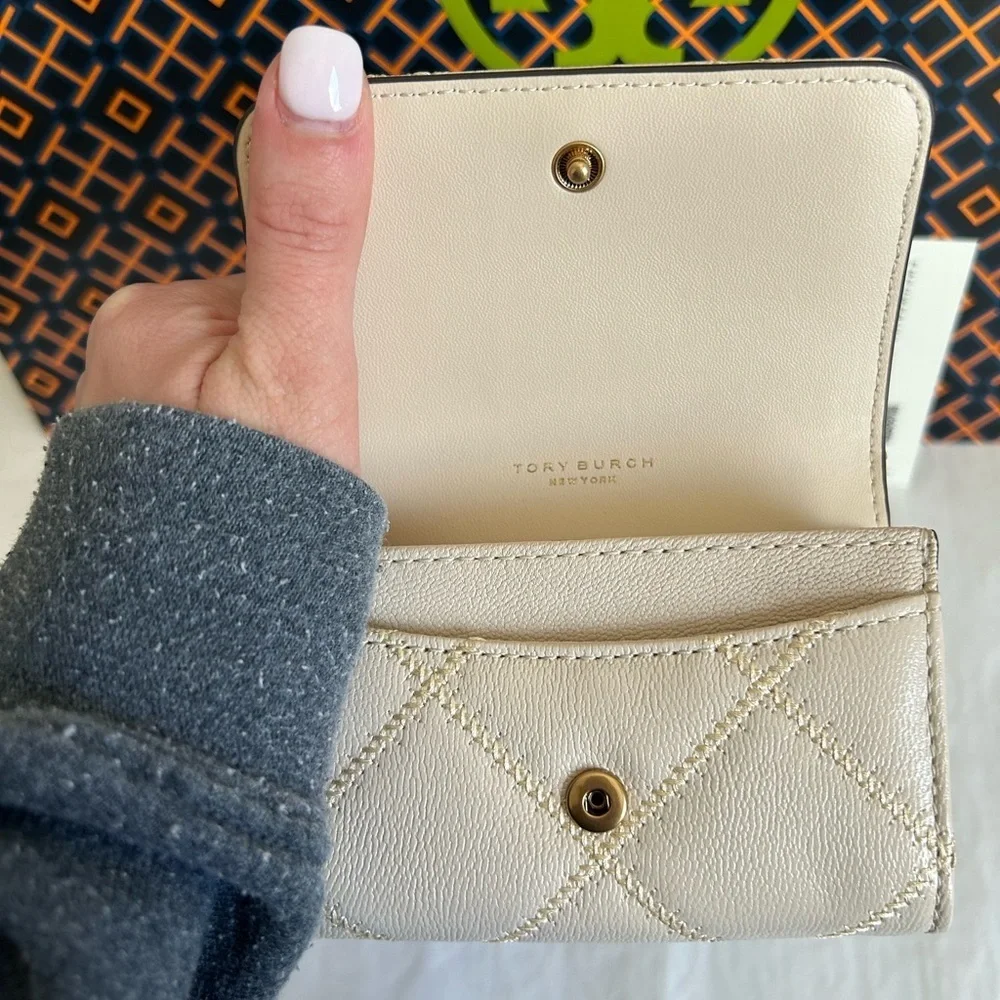 Tory Burch Willa Card Case Brie Gold White Cream
